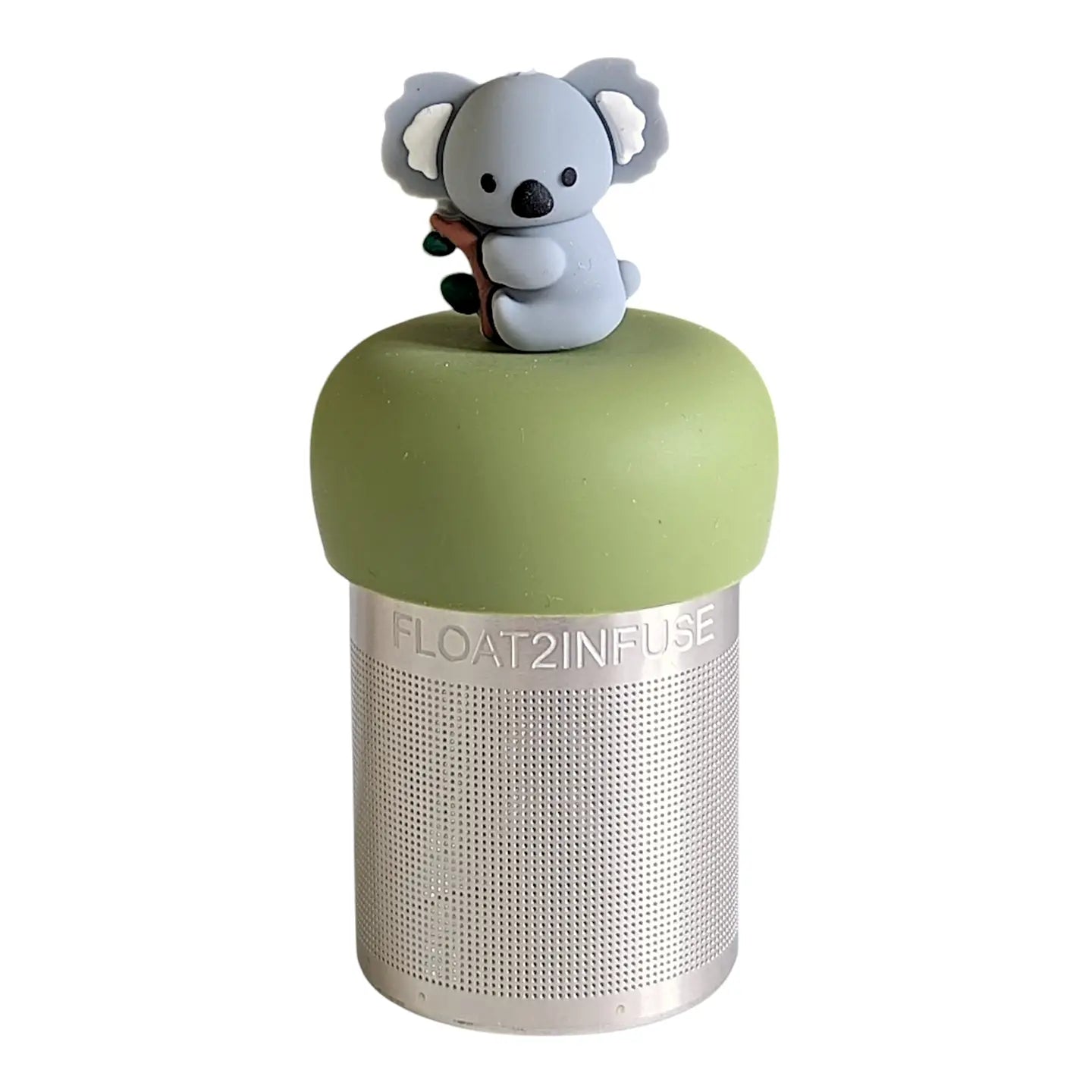 Tea infuser with a koala-shaped top on a white background