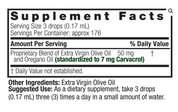 Supplement facts label for a product with olive oil and oregano oil.